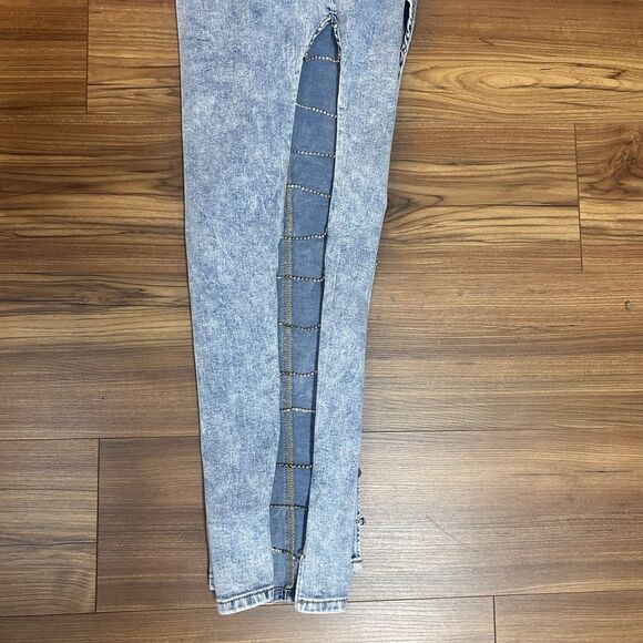 Y2K Acid Wash Rhinestone Cutout Jeans 18W Festival Baddie Distressed - Picture 3 of 11